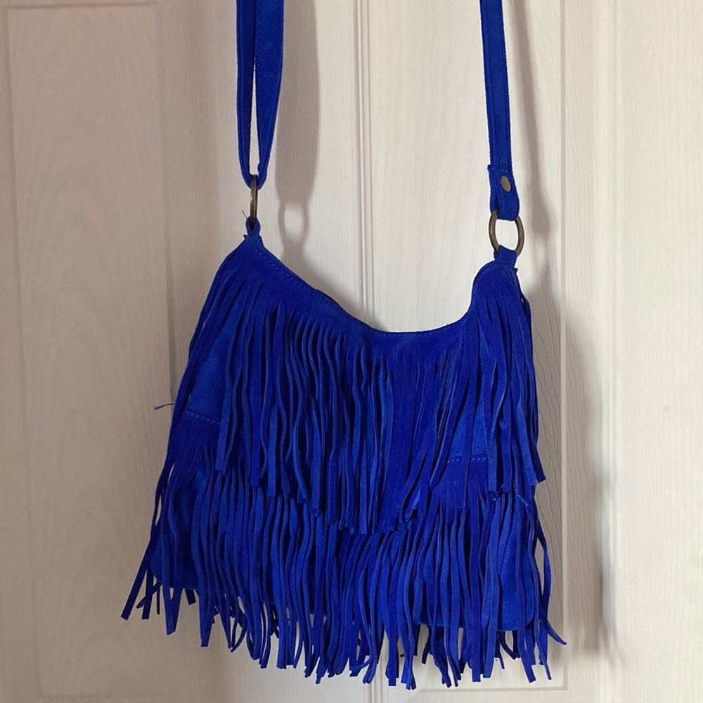 Blue fringe purse